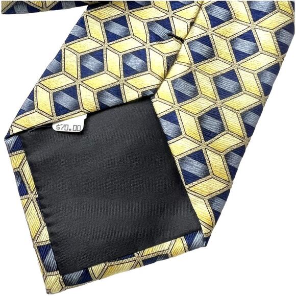 Zianetti Neck Tie Italian Silk Blue Yellow Diamond Print Suit Accessories Formal - Picture 2 of 9